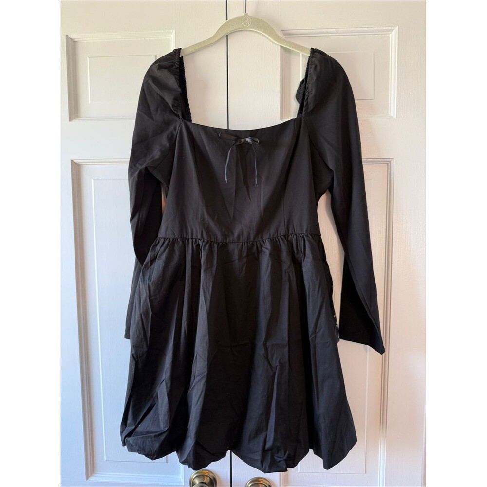 NWT Lulus Black Long-Sleeve Peasant Mini Dress Milkmaid Bubble Skirt Medium
